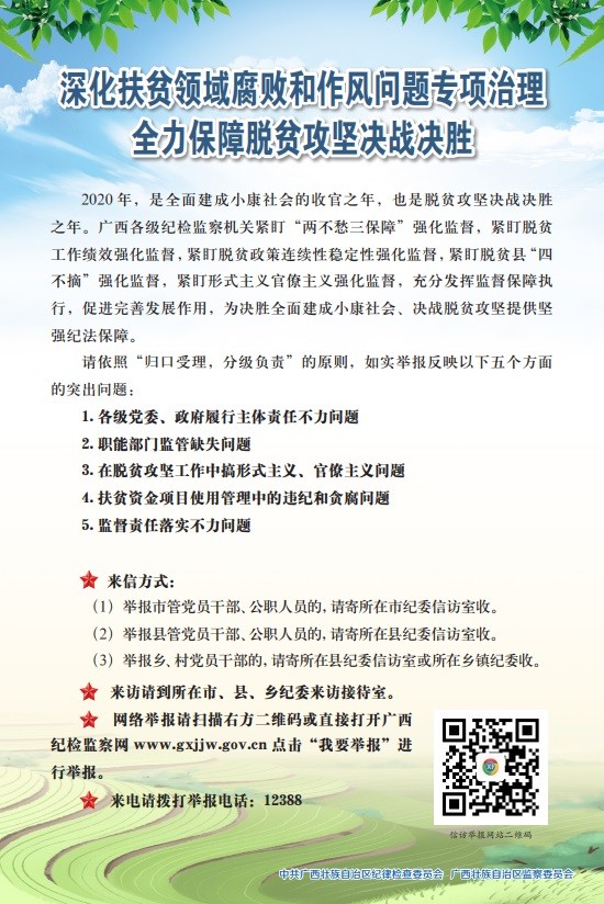 广西深化扶贫领域腐败和作风问题专项治理口袋书、宣传张贴画
